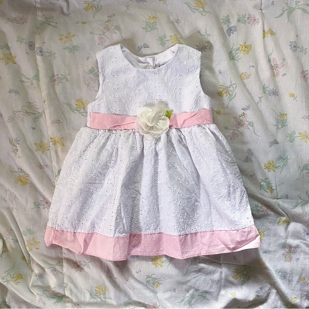 Healthtex Baby White and Pink Dress with Flower 18m
